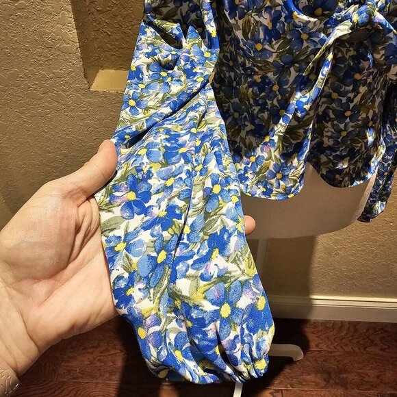 Forever 21 Floral Plumets S Top Garden Tulip Hem Peasant Boho Puff Sleeve - Picture 10 of 14